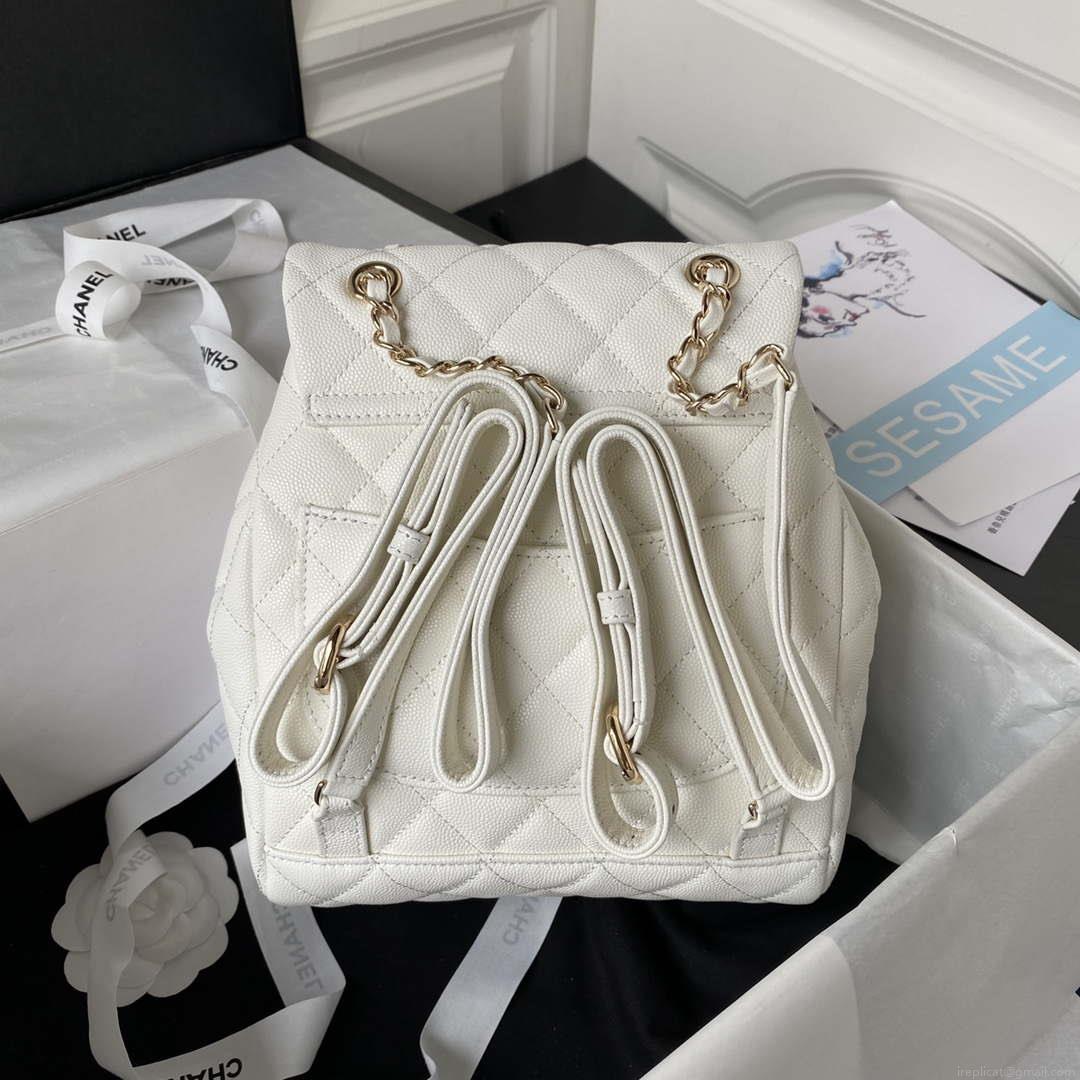 Chanel AS4059 Large Backpack Grained Shiny Calfskin & Gold-Tone Metal White