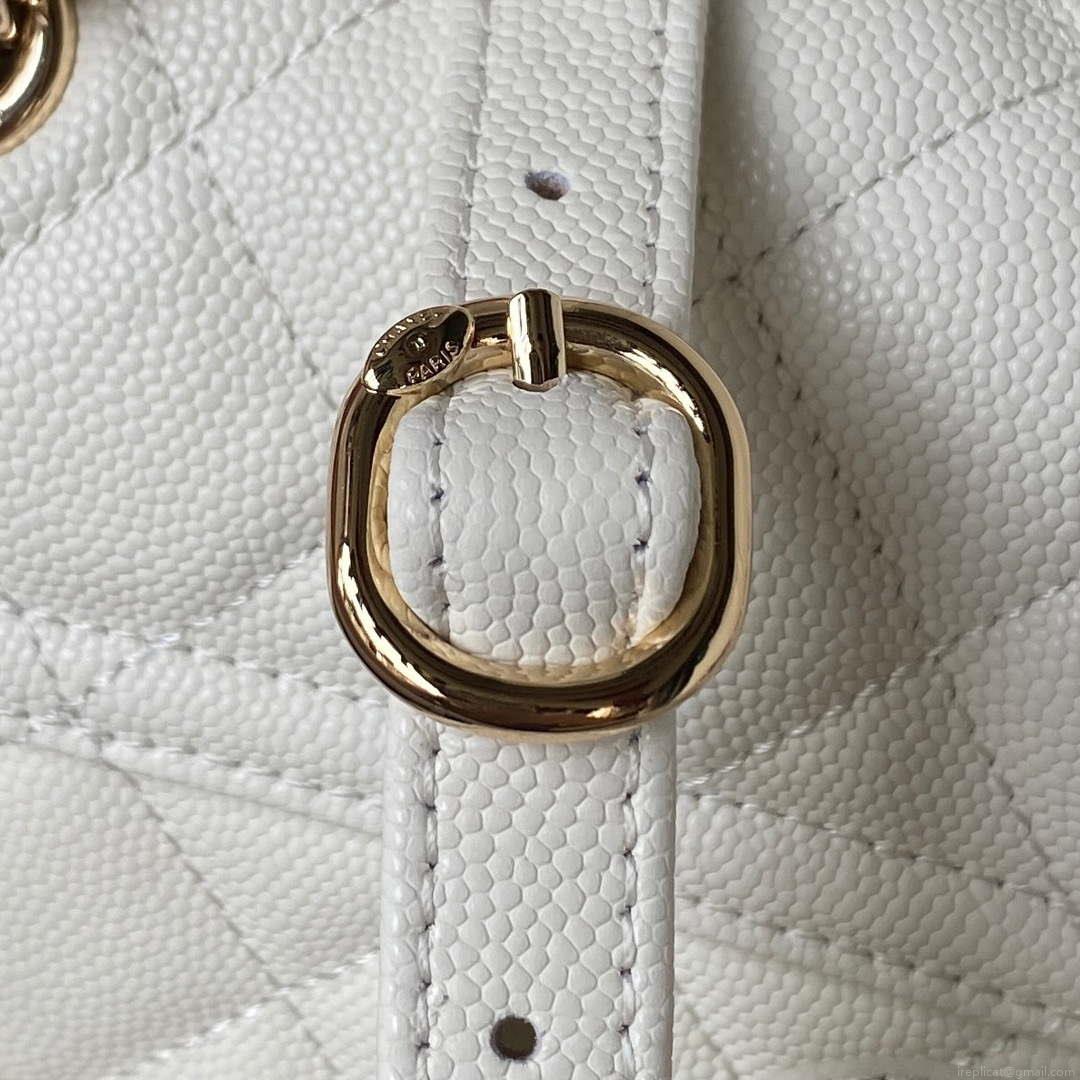 Chanel AS4059 Large Backpack Grained Shiny Calfskin & Gold-Tone Metal White
