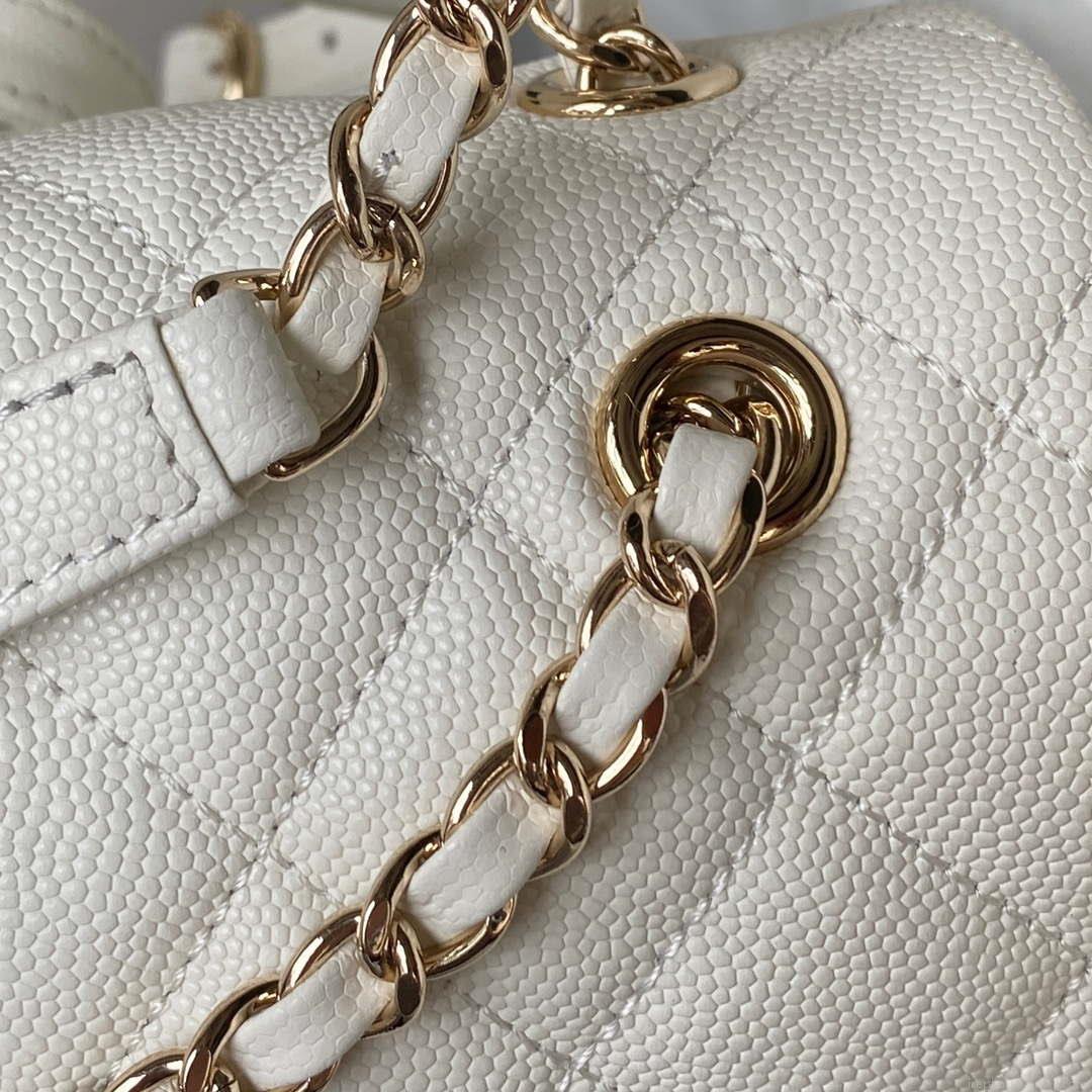 Chanel AS4059 Large Backpack Grained Shiny Calfskin & Gold-Tone Metal White