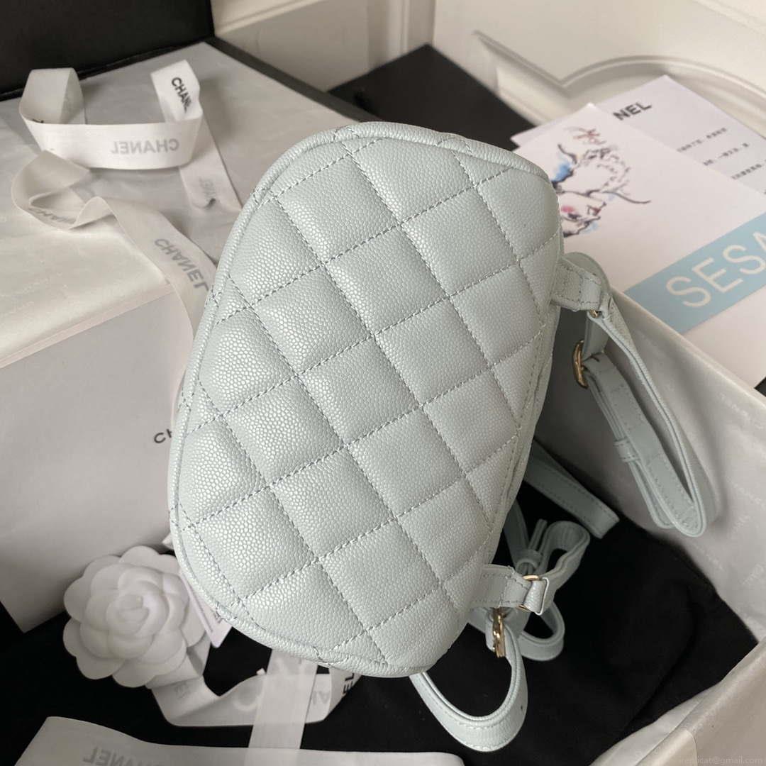 Chanel AS4058 Backpack Grained Shiny Calfskin & Gold-Tone Metal Light Blue