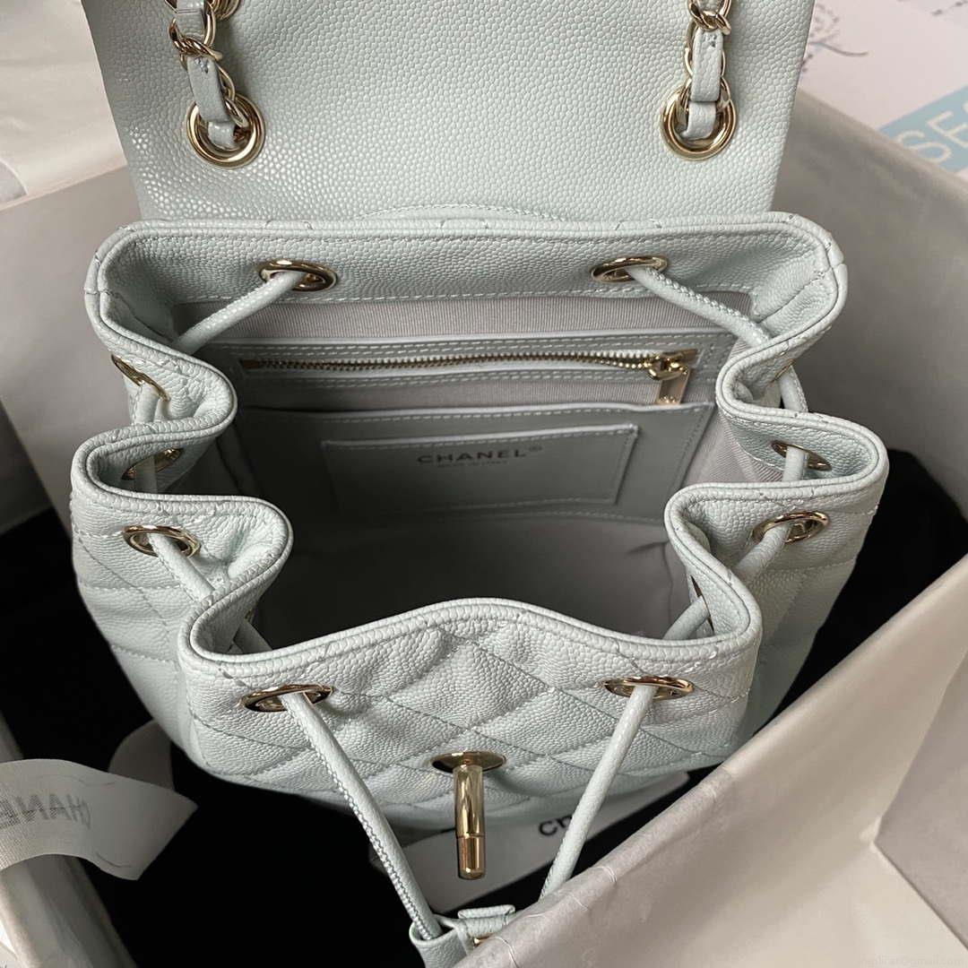 Chanel AS4058 Backpack Grained Shiny Calfskin & Gold-Tone Metal Light Blue