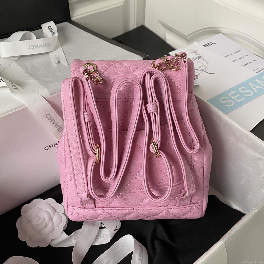 Chanel AS4058 Backpack Grained Shiny Calfskin & Gold-Tone Metal Rose Red
