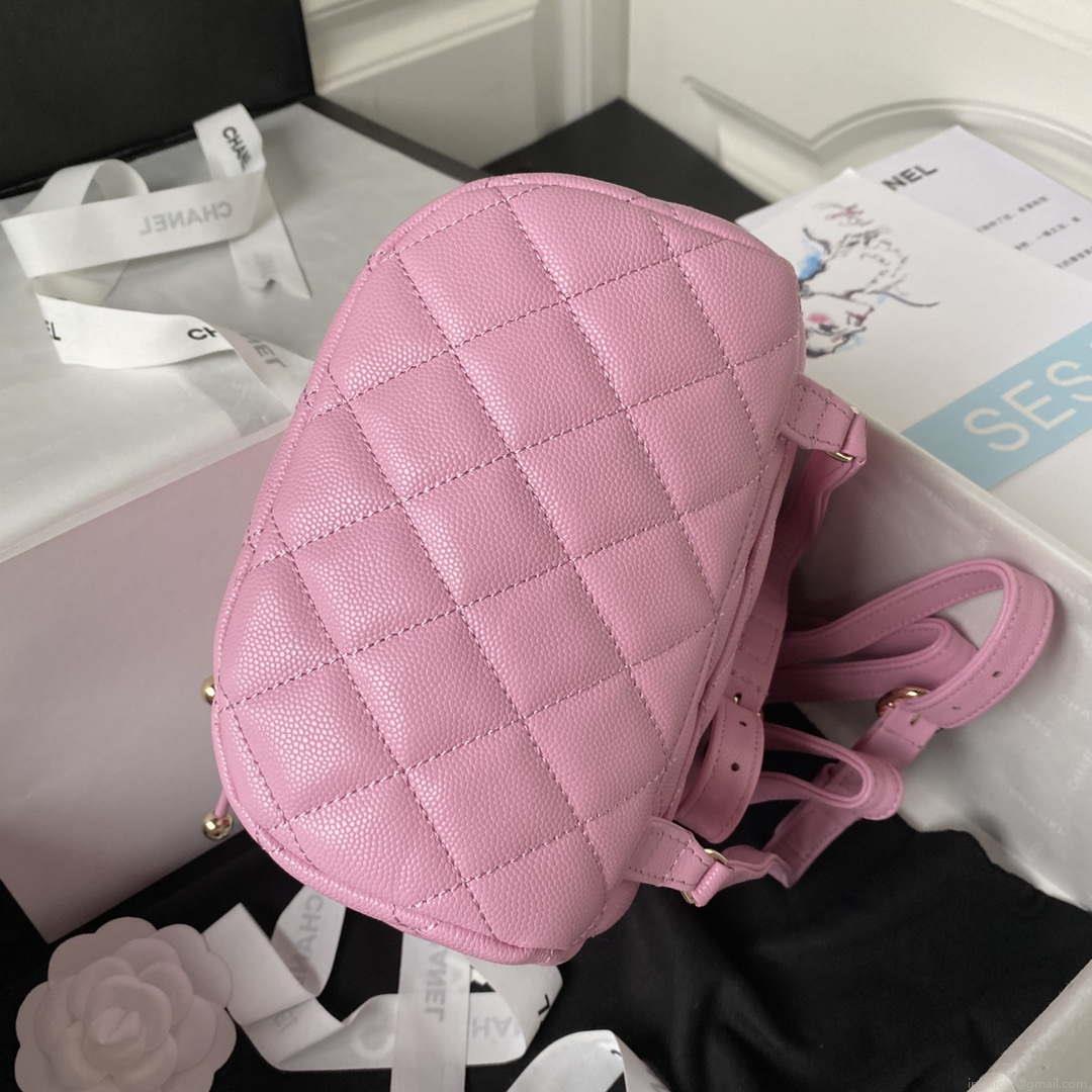 Chanel AS4058 Backpack Grained Shiny Calfskin & Gold-Tone Metal Rose Red