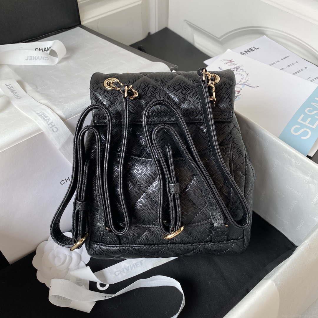 Chanel AS4058 Backpack Grained Shiny Calfskin & Gold-Tone Metal Black