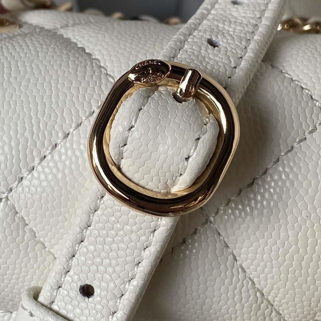 Chanel AS4058 Backpack Grained Shiny Calfskin & Gold-Tone Metal White
