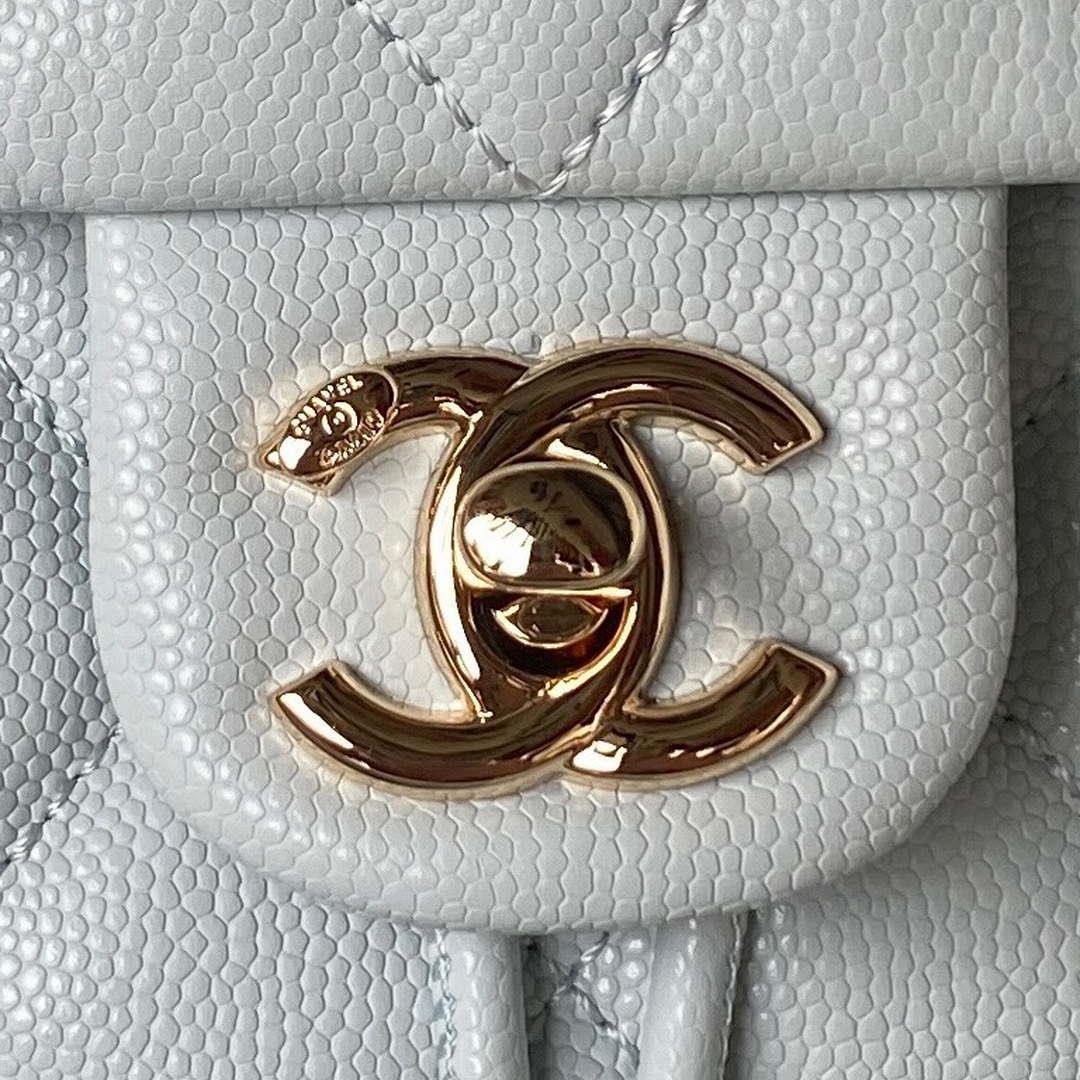 Chanel AS4059 Large Backpack Grained Shiny Calfskin & Gold-Tone Metal Light Blue