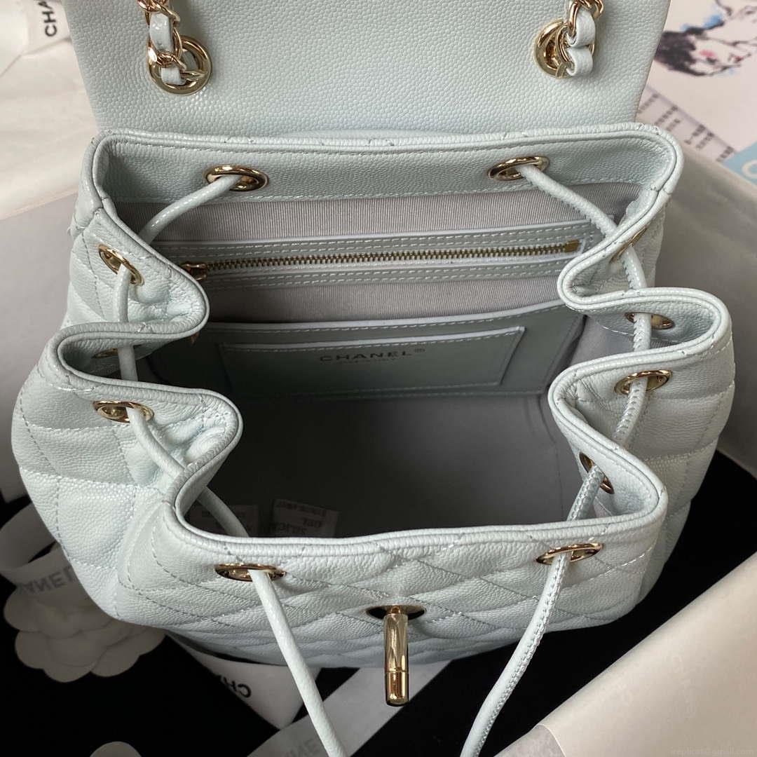 Chanel AS4059 Large Backpack Grained Shiny Calfskin & Gold-Tone Metal Light Blue