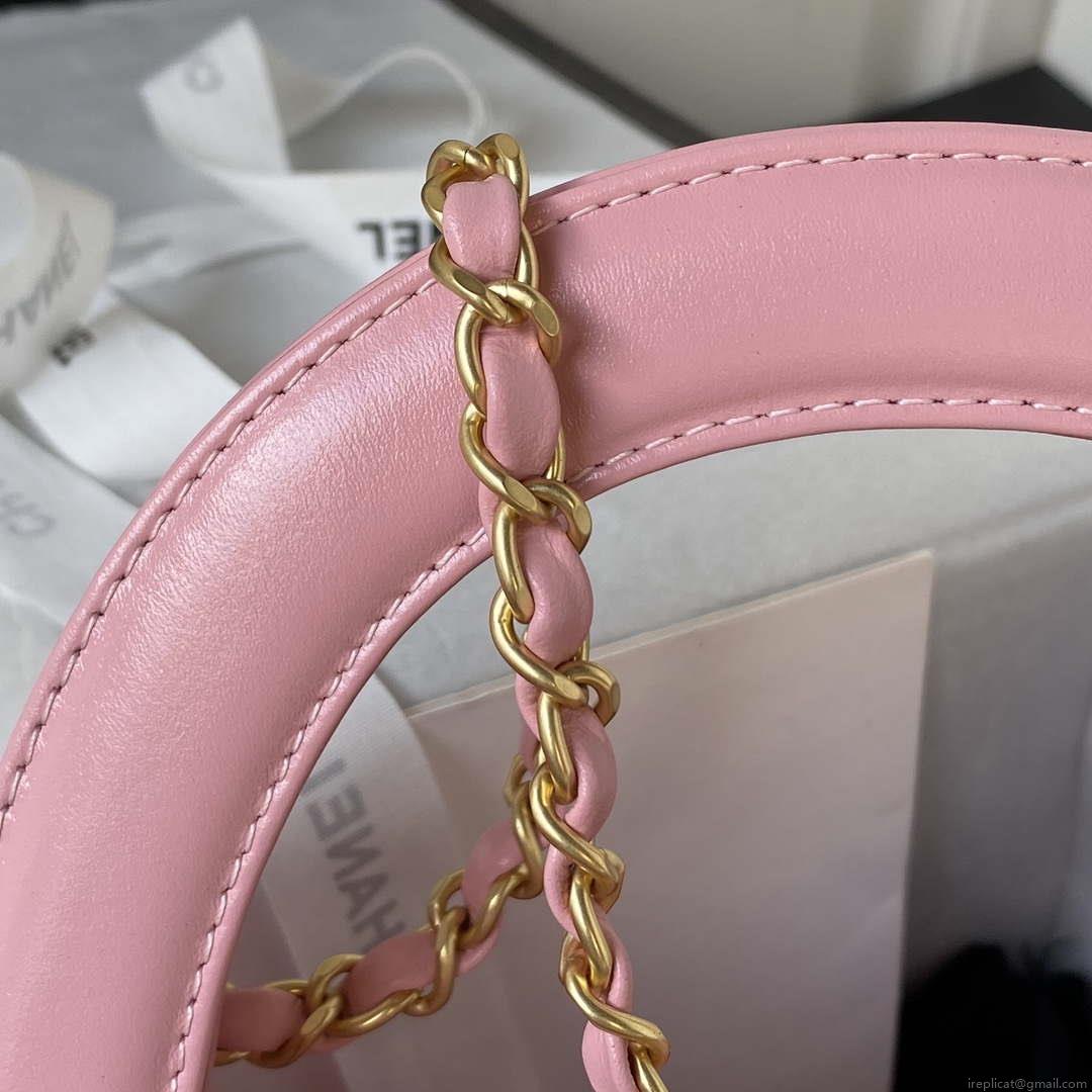 Chanel AS3970 Flap Bag with top handle Lambskin gold tone metal Pink