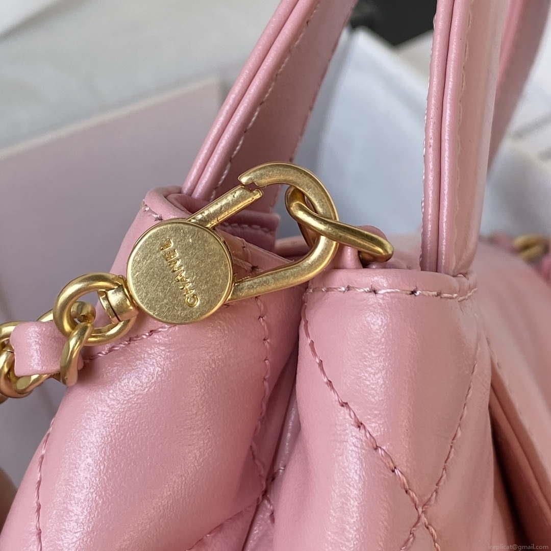 Chanel AS3970 Flap Bag with top handle Lambskin gold tone metal Pink