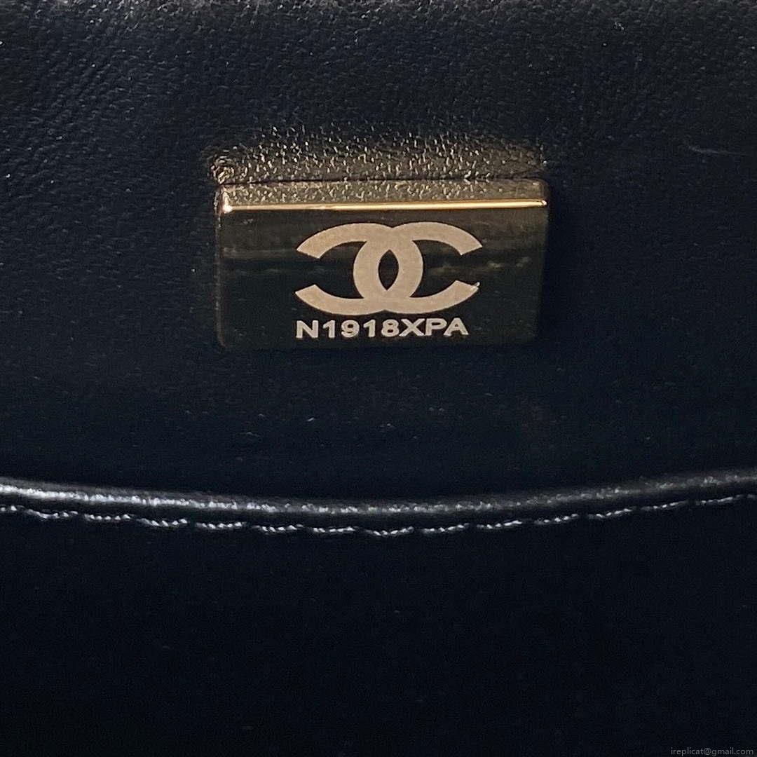Chanel AS3970 Flap Bag with top handle Lambskin gold tone metal Black