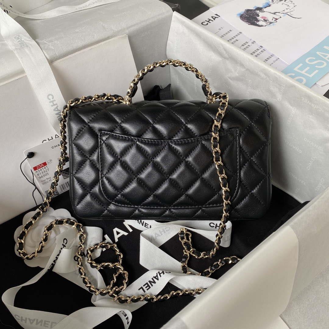 Chanel AS4141 Camellia Embossed With top Handle Bag Black