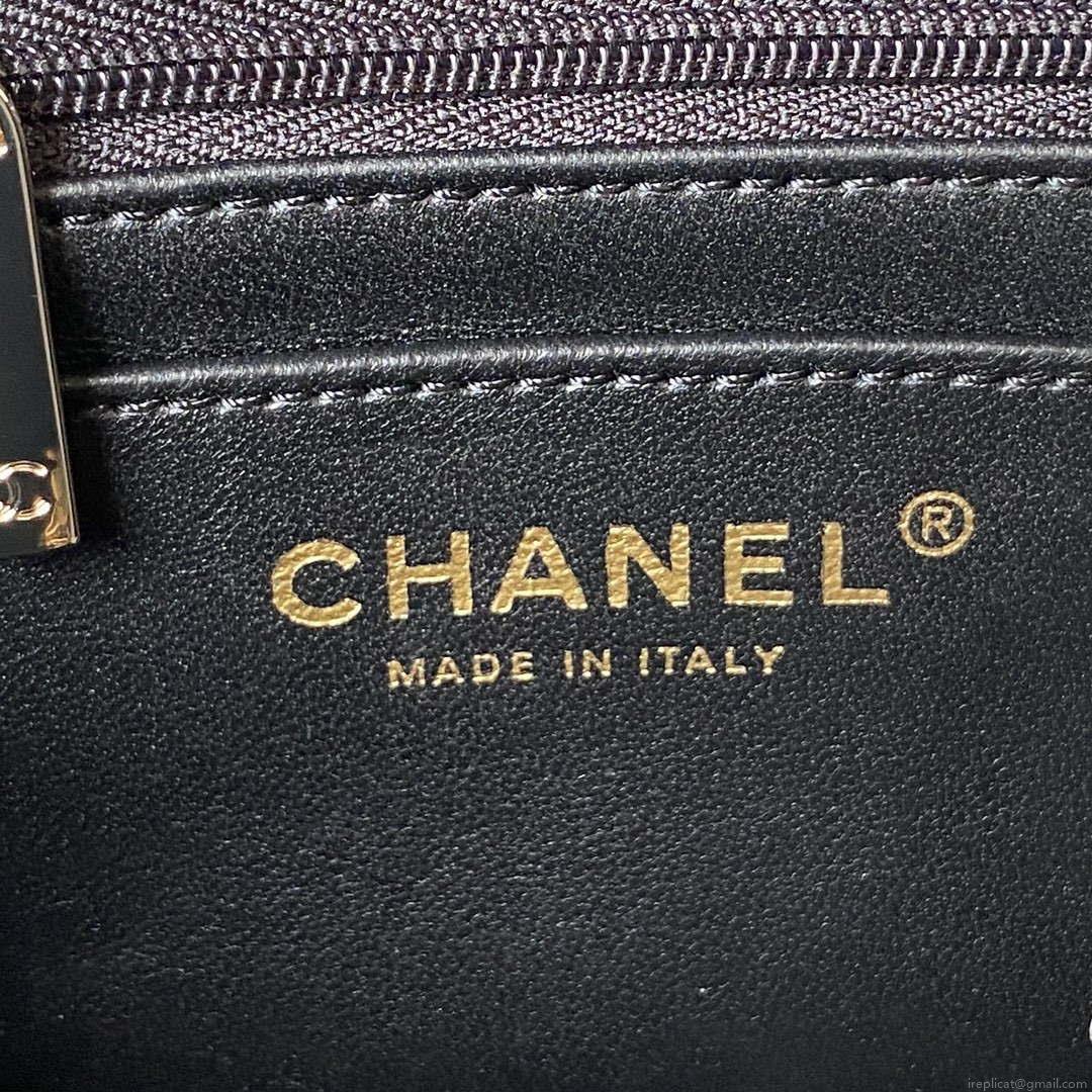 Chanel AS4141 Camellia Embossed With top Handle Bag Black