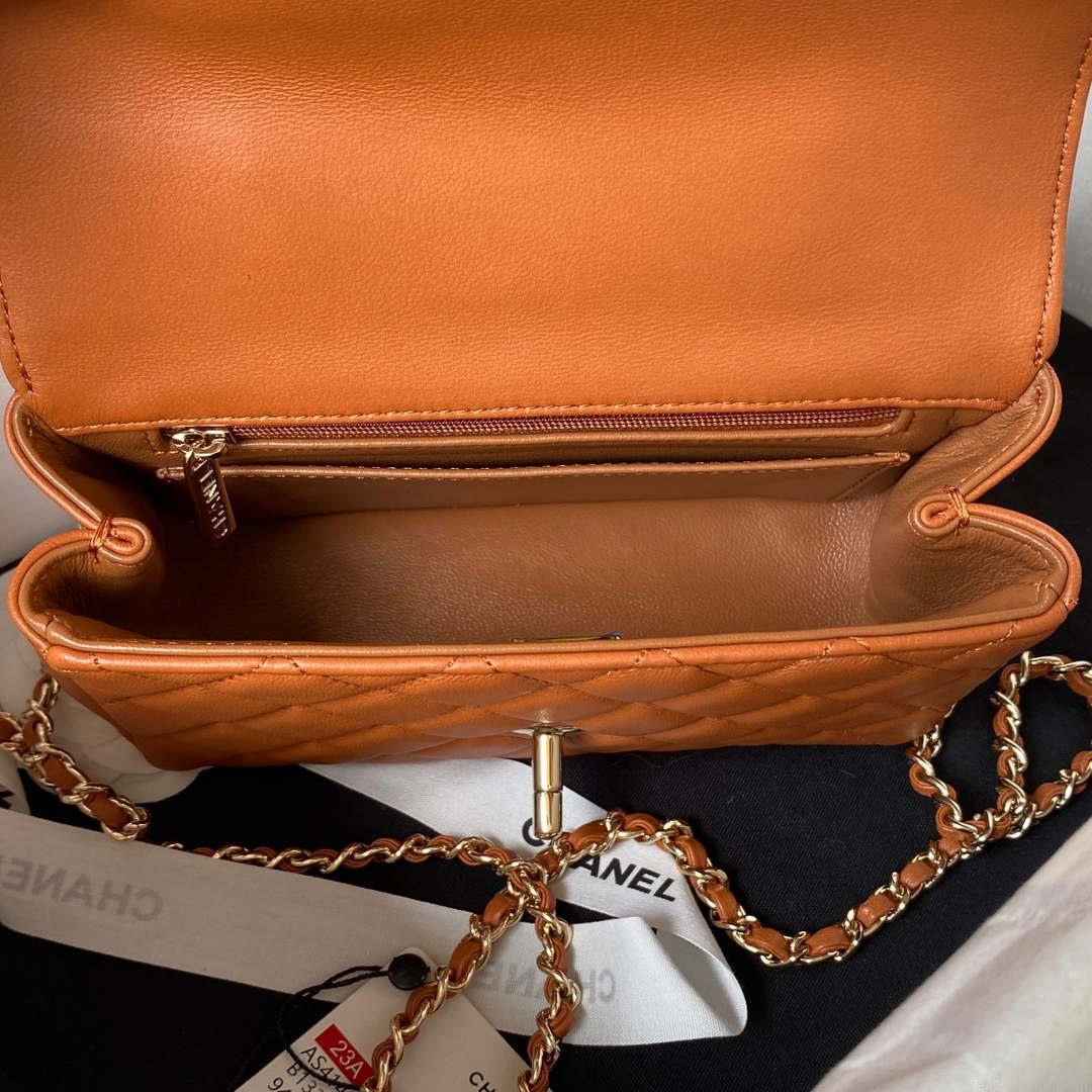 Chanel AS4140 Camellia Embossed With top Handle Bag Caramel