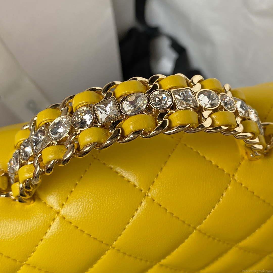 Chanel AS4141 Camellia Embossed With top Handle Bag Yellow