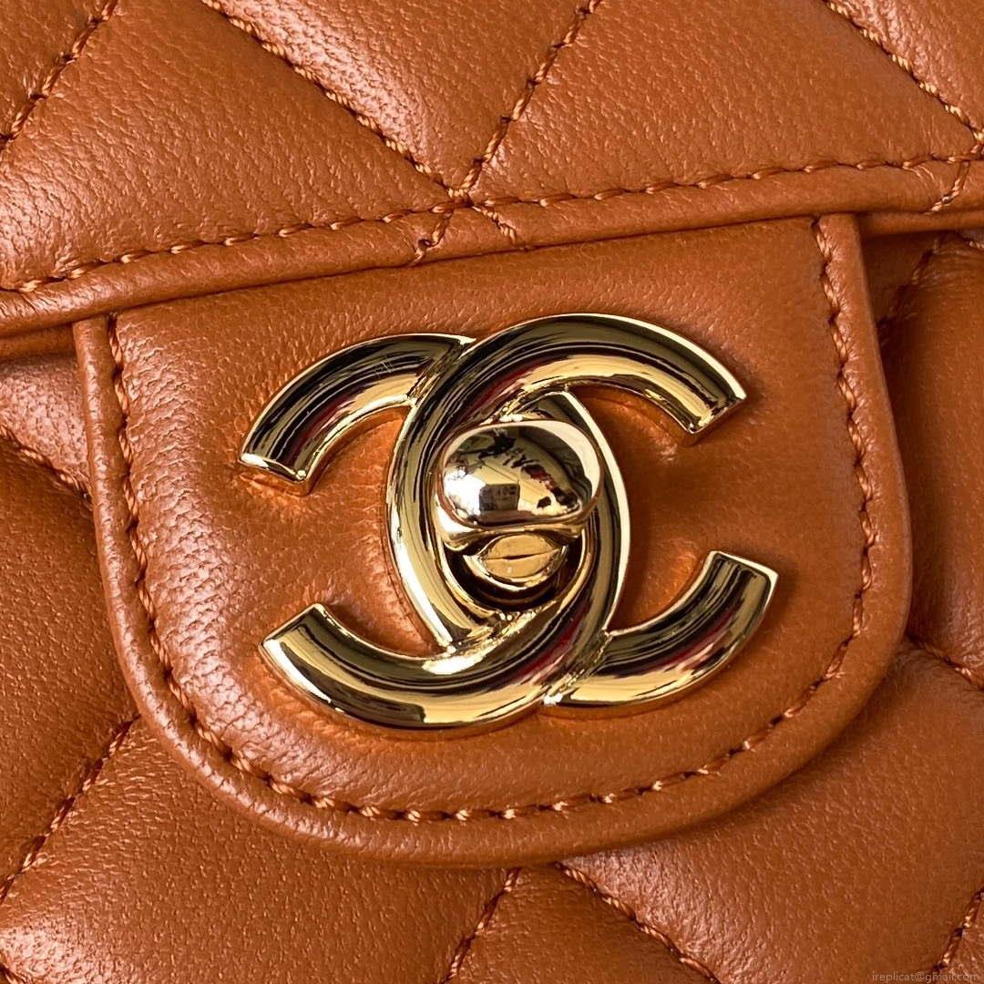 Chanel AS4141 Camellia Embossed With top Handle Bag Caramel