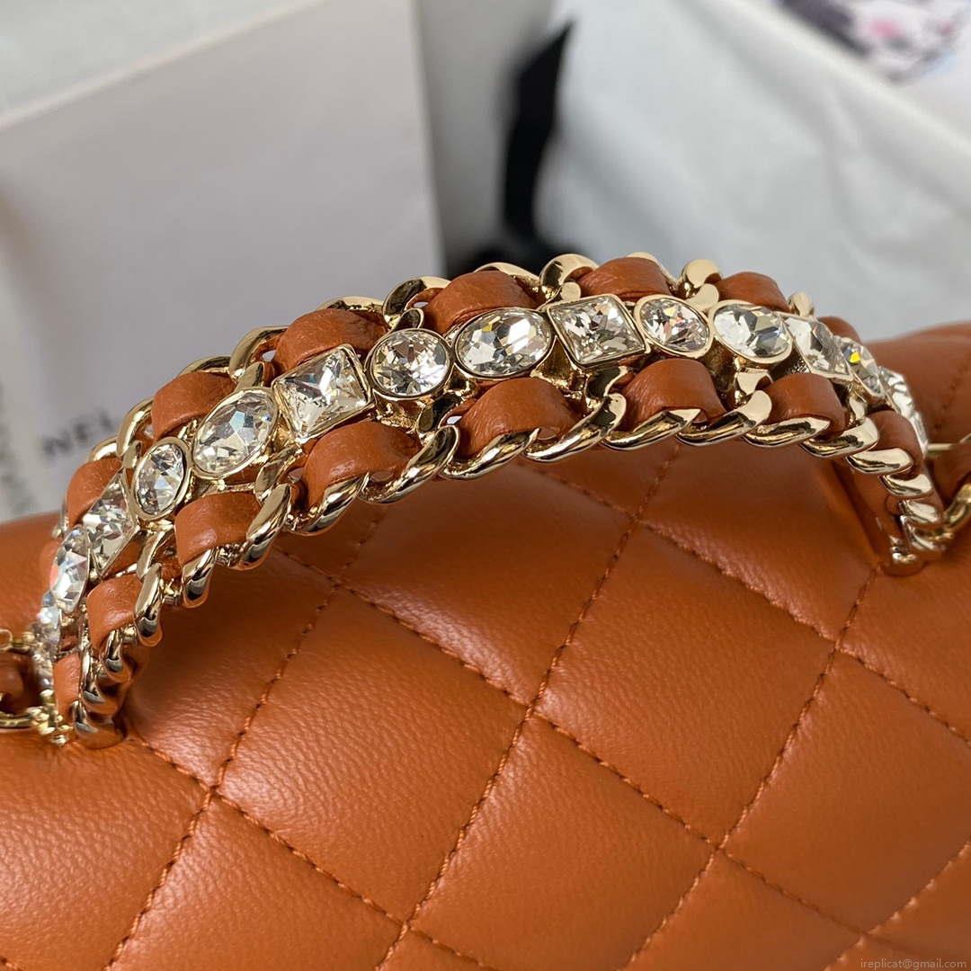 Chanel AS4141 Camellia Embossed With top Handle Bag Caramel