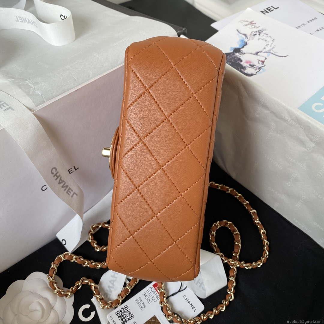 Chanel AS4141 Camellia Embossed With top Handle Bag Caramel