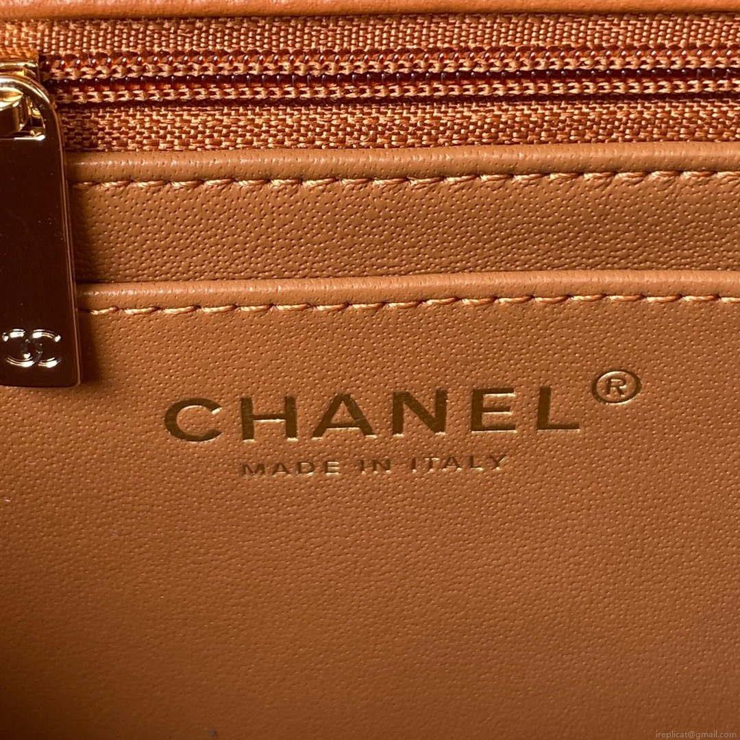 Chanel AS4141 Camellia Embossed With top Handle Bag Caramel