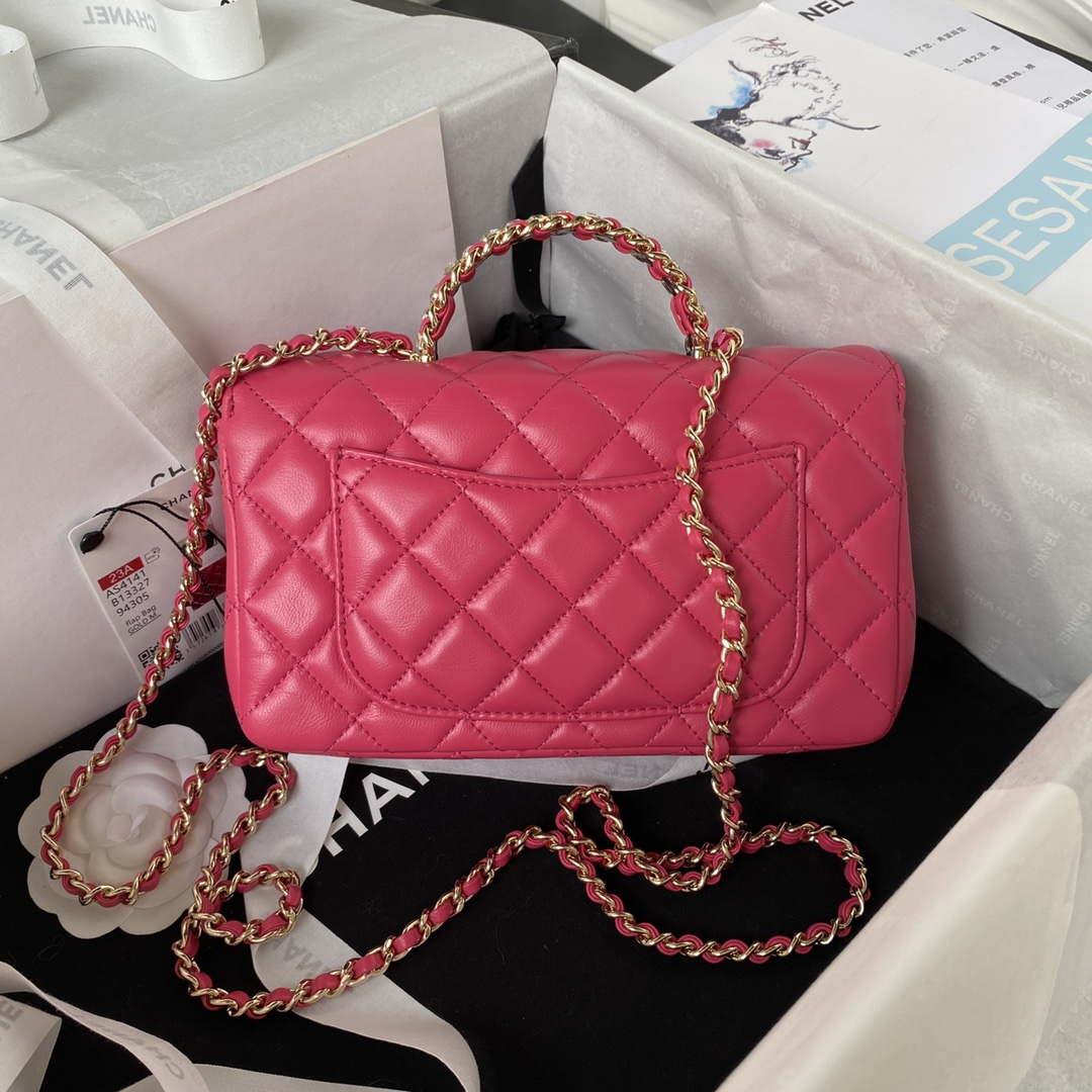 Chanel AS4141 Camellia Embossed With top Handle Bag Rose Red