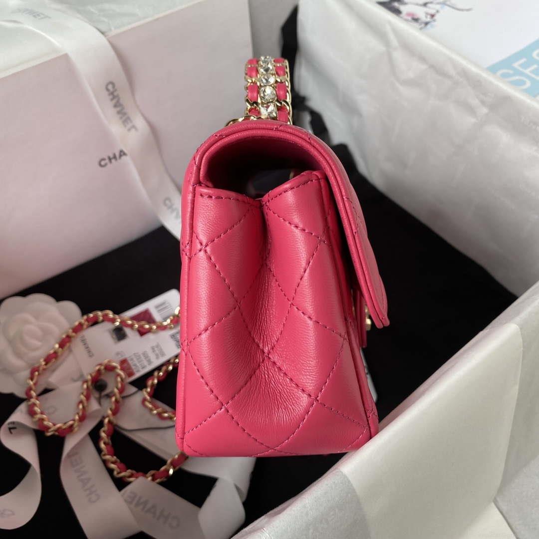 Chanel AS4141 Camellia Embossed With top Handle Bag Rose Red