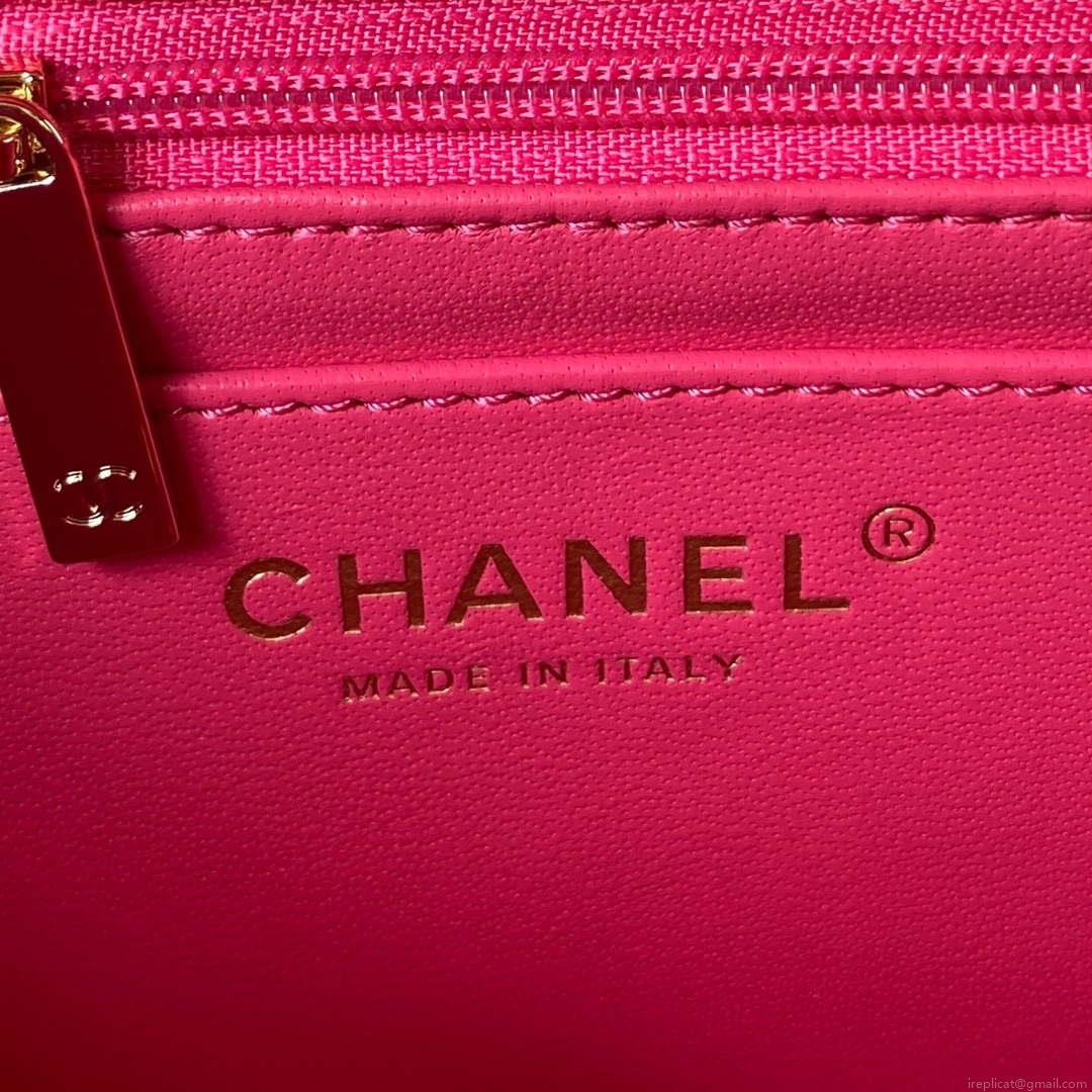 Chanel AS4141 Camellia Embossed With top Handle Bag Rose Red