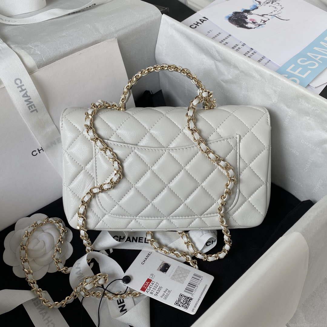 Chanel AS4141 Camellia Embossed With top Handle Bag White