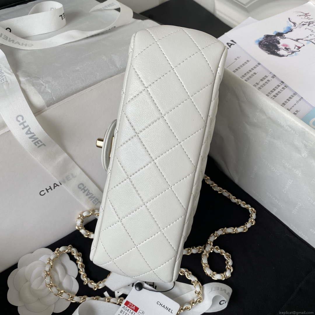 Chanel AS4141 Camellia Embossed With top Handle Bag White
