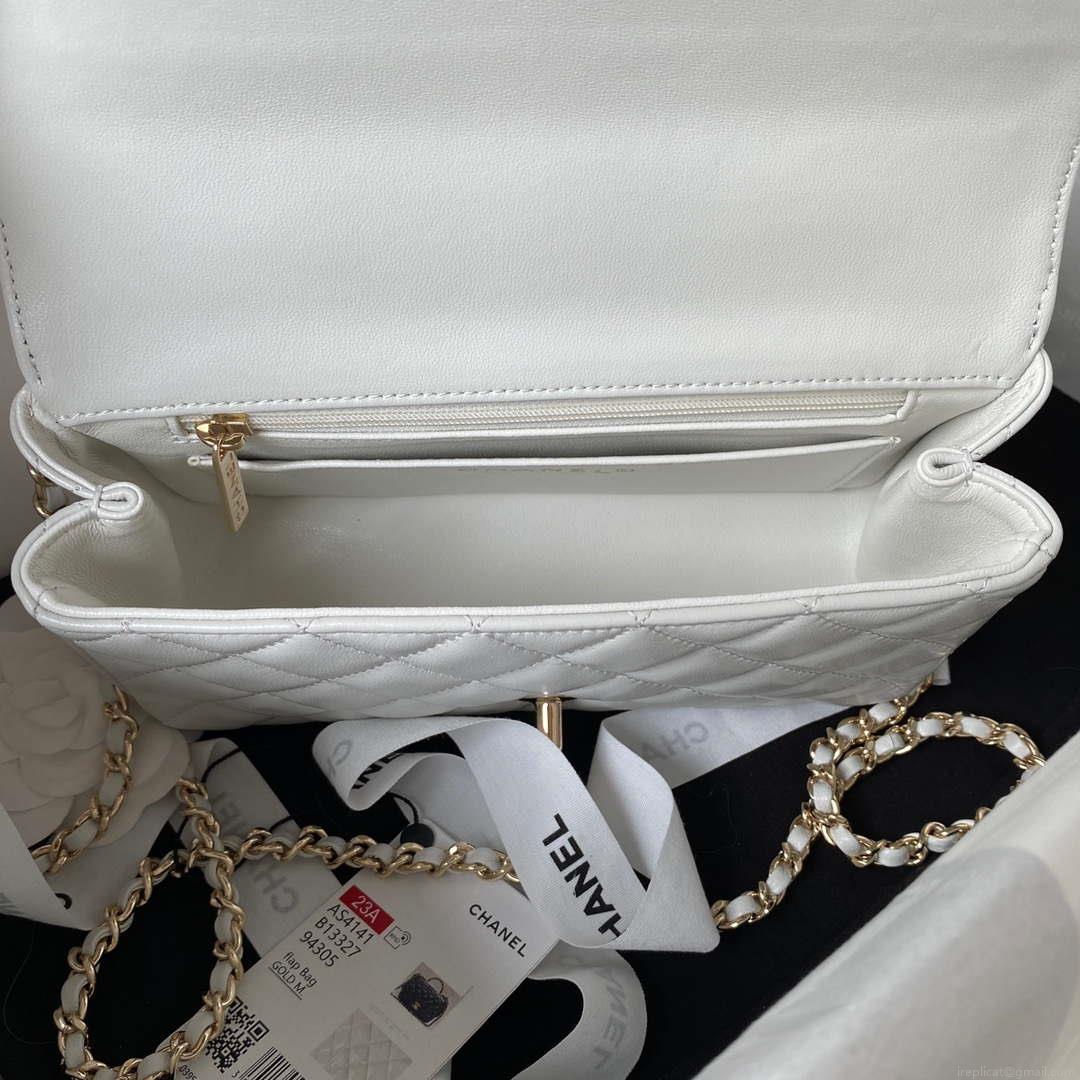 Chanel AS4141 Camellia Embossed With top Handle Bag White
