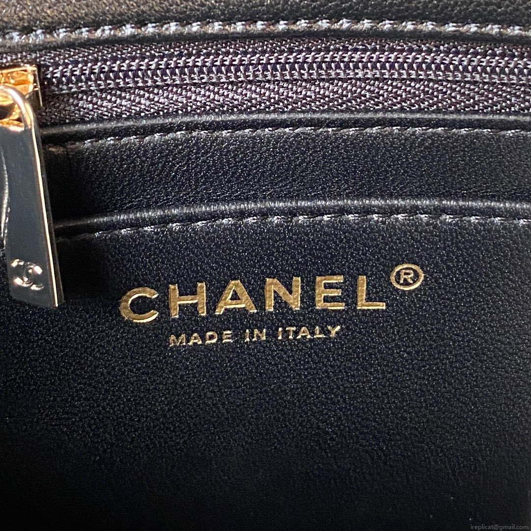 Chanel AS4140 Camellia Embossed With top Handle Bag Black