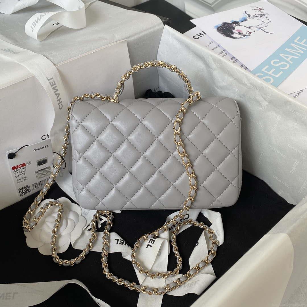 Chanel AS4140 Camellia Embossed With top Handle Bag Gray