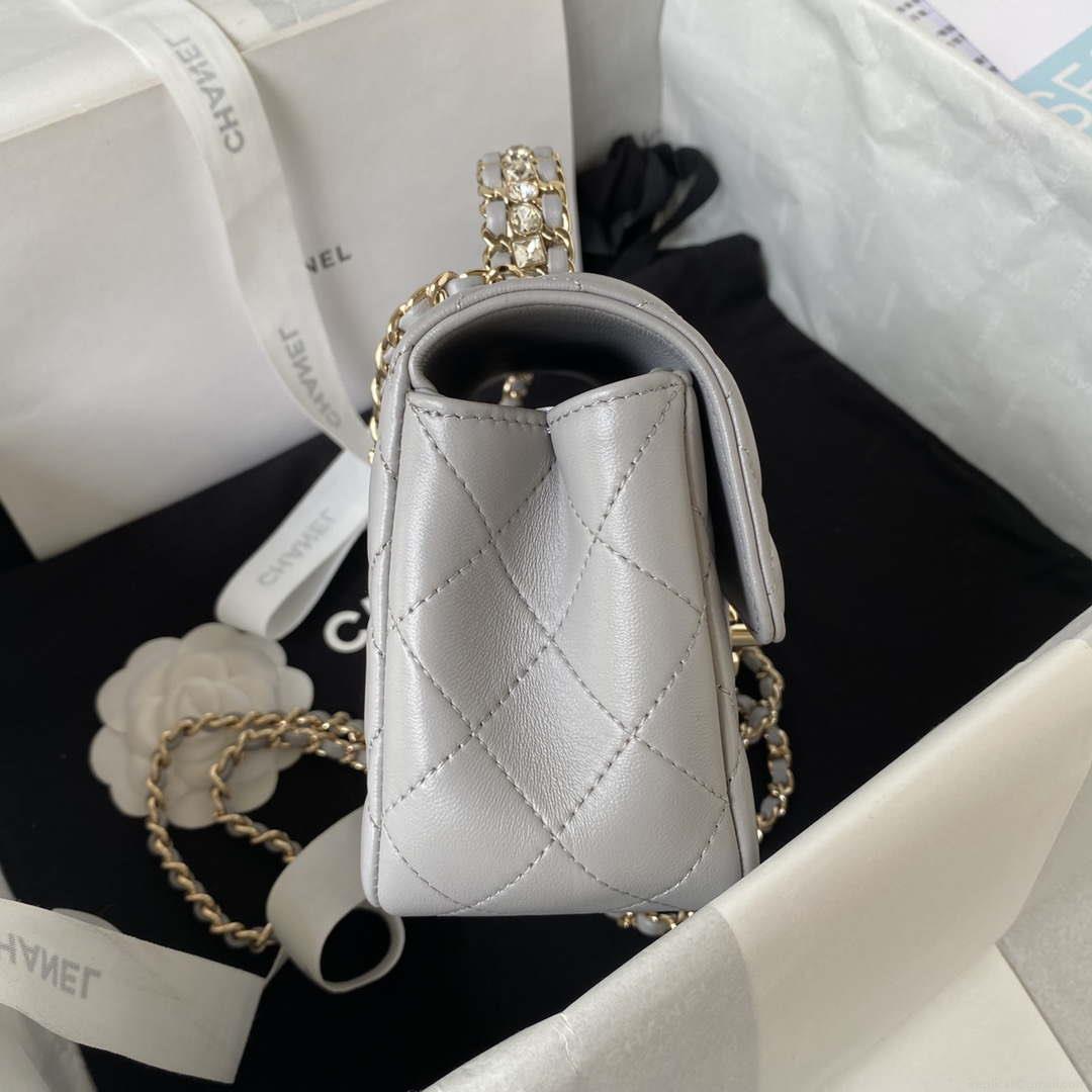 Chanel AS4140 Camellia Embossed With top Handle Bag Gray