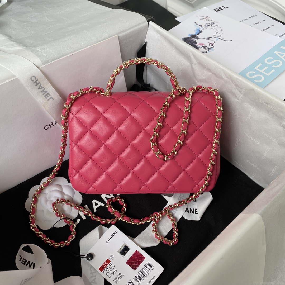 Chanel AS4140 Camellia Embossed With top Handle Bag Rose red