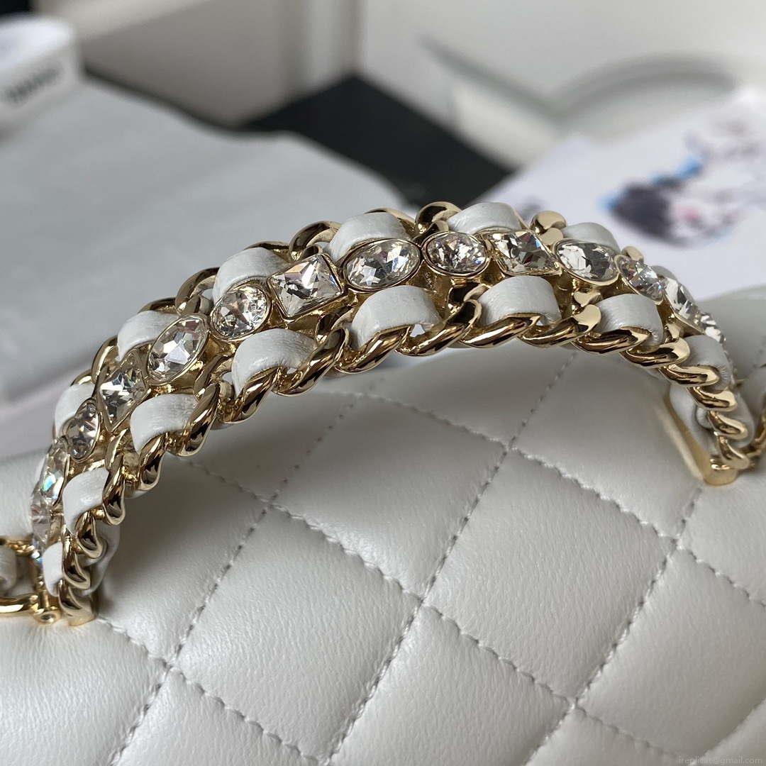 Chanel AS4140 Camellia Embossed With top Handle Bag White