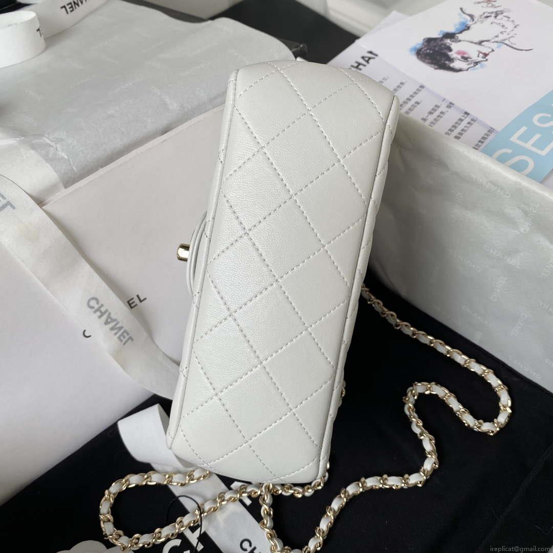 Chanel AS4140 Camellia Embossed With top Handle Bag White