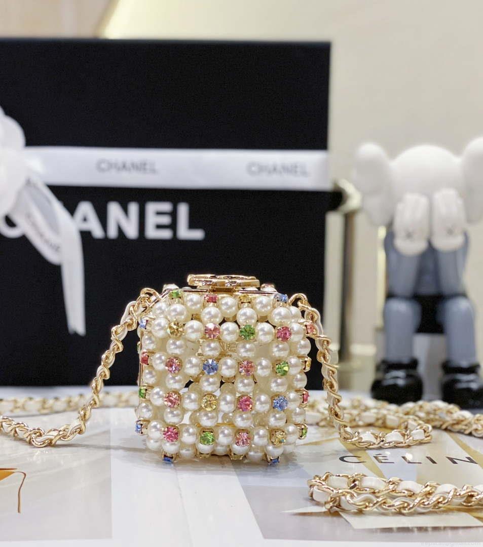 Chanel AS3769 MINI EVENING Bag Imitation Pearls & Gold-Tone Metal White & Multicolor