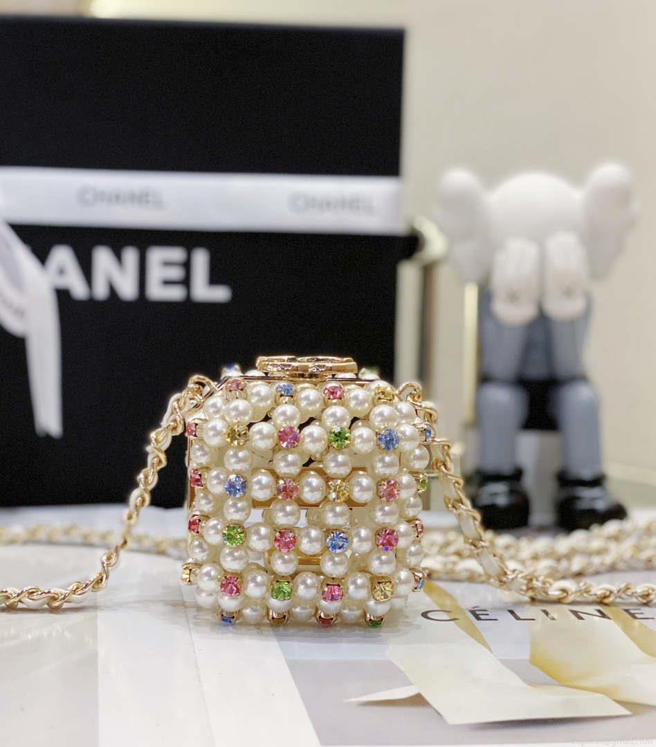 Chanel AS3769 MINI EVENING Bag Imitation Pearls & Gold-Tone Metal White & Multicolor