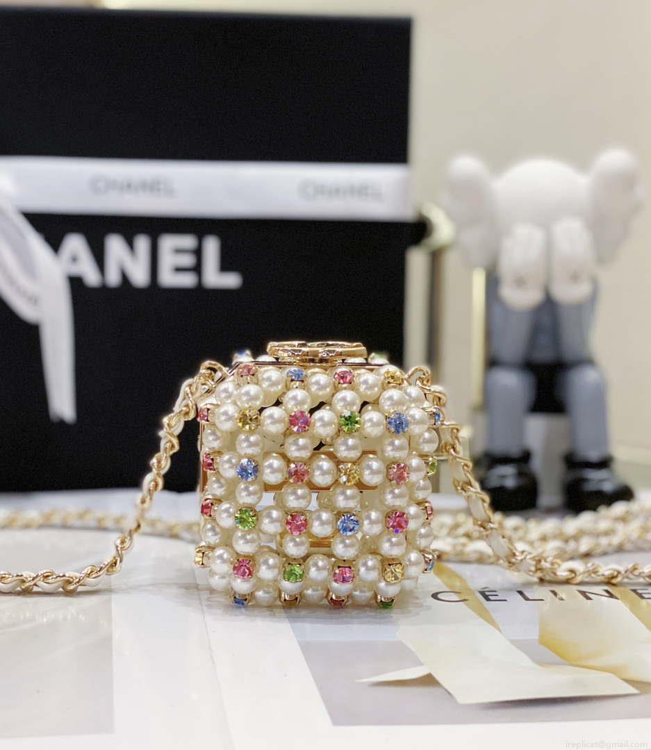 Chanel AS3769 MINI EVENING Bag Imitation Pearls & Gold-Tone Metal White & Multicolor