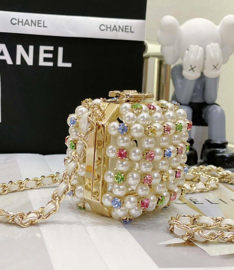 Chanel AS3769 MINI EVENING Bag Imitation Pearls & Gold-Tone Metal White & Multicolor