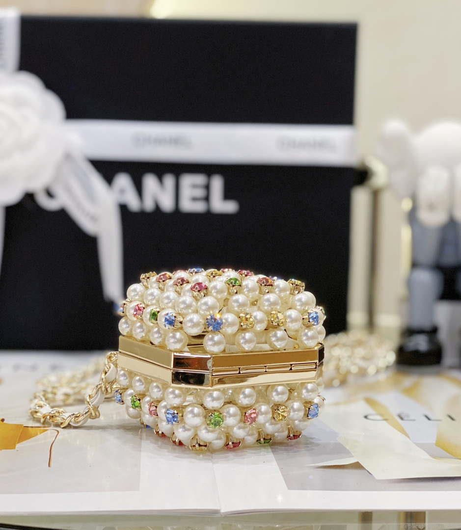 Chanel AS3769 MINI EVENING Bag Imitation Pearls & Gold-Tone Metal White & Multicolor