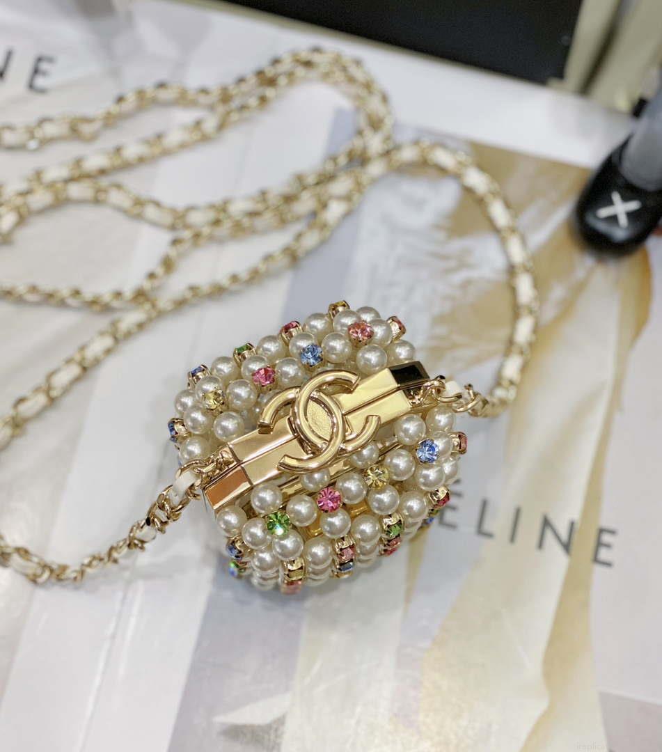 Chanel AS3769 MINI EVENING Bag Imitation Pearls & Gold-Tone Metal White & Multicolor