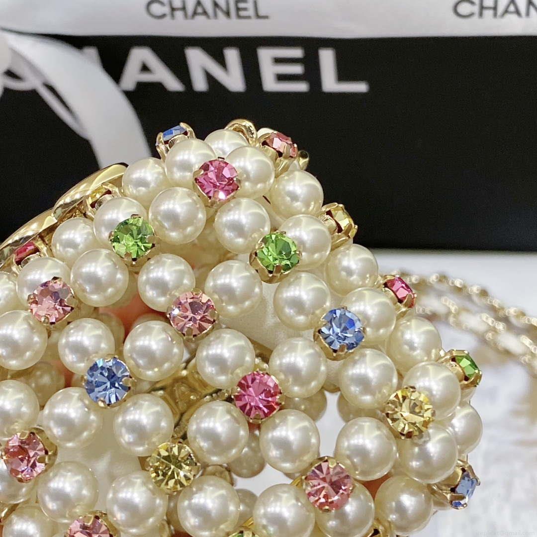 Chanel AS3769 MINI EVENING Bag Imitation Pearls & Gold-Tone Metal White & Multicolor