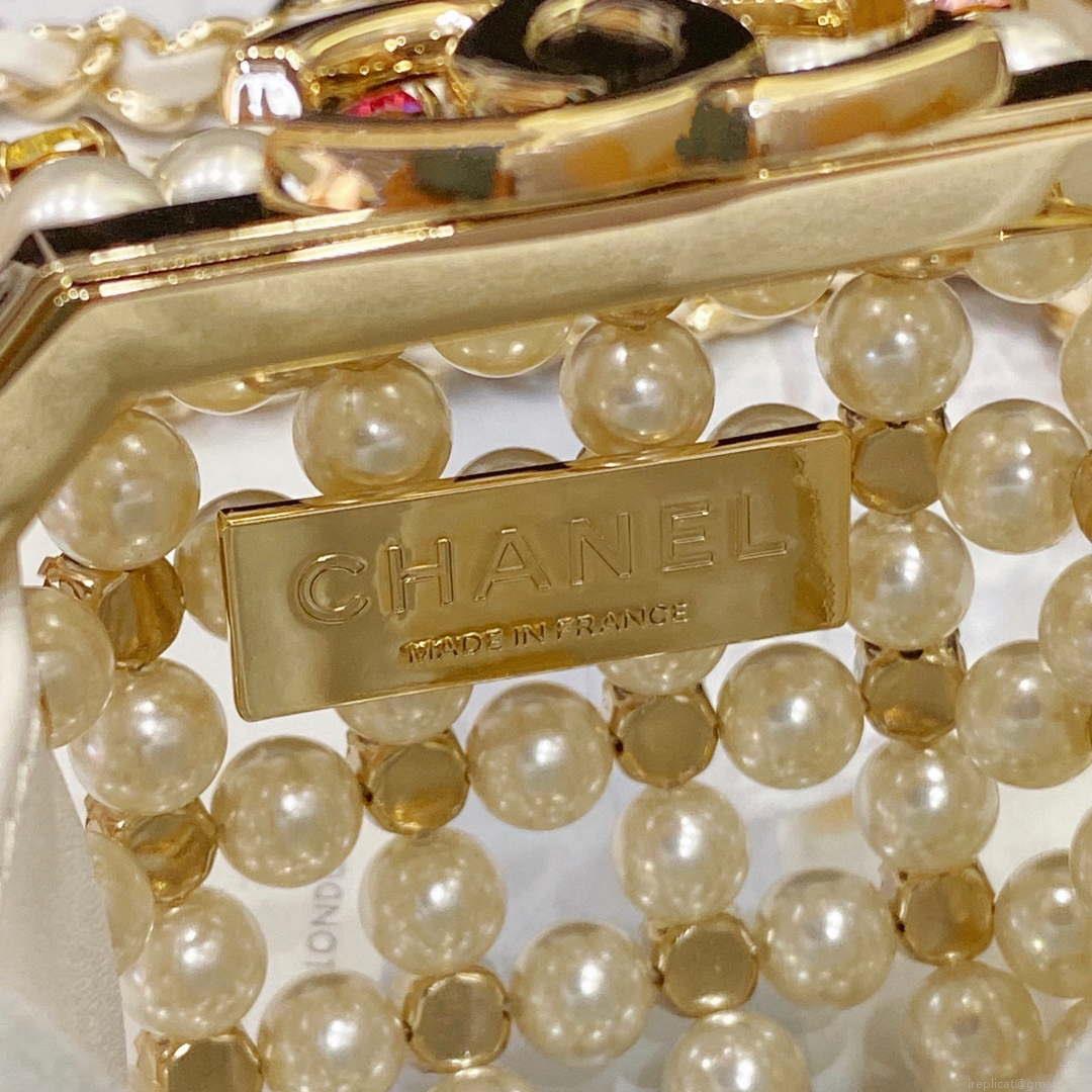 Chanel AS3769 MINI EVENING Bag Imitation Pearls & Gold-Tone Metal White & Multicolor