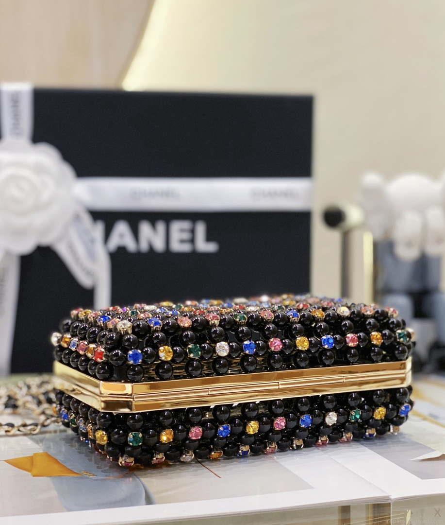 Chanel AS3771 EVENING Bag Glass Pearls & Gold-Tone Metal Black & Multicolor