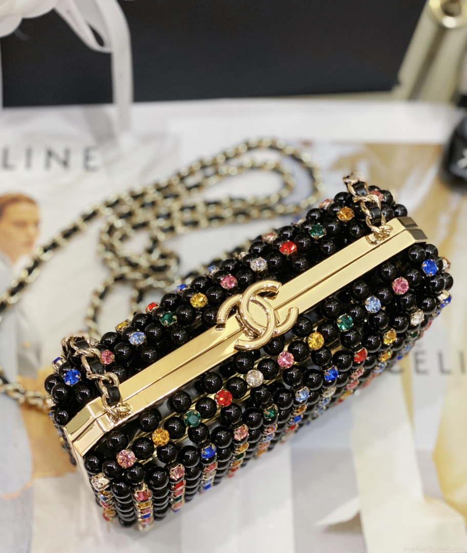 Chanel AS3771 EVENING Bag Glass Pearls & Gold-Tone Metal Black & Multicolor