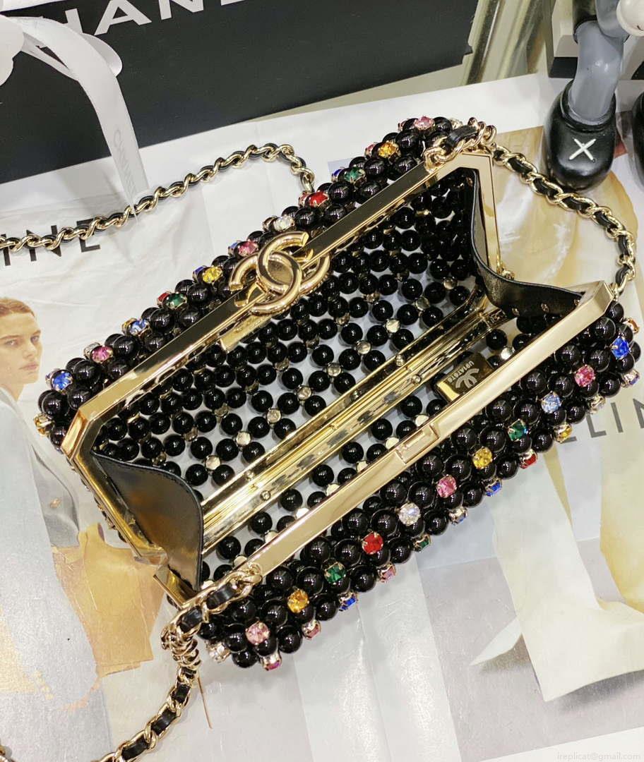 Chanel AS3771 EVENING Bag Glass Pearls & Gold-Tone Metal Black & Multicolor