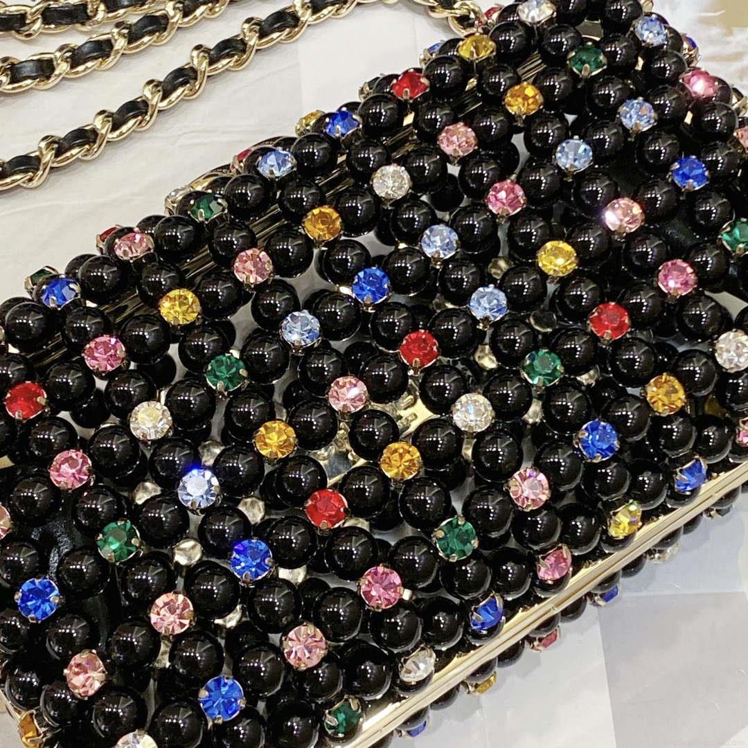 Chanel AS3771 EVENING Bag Glass Pearls & Gold-Tone Metal Black & Multicolor