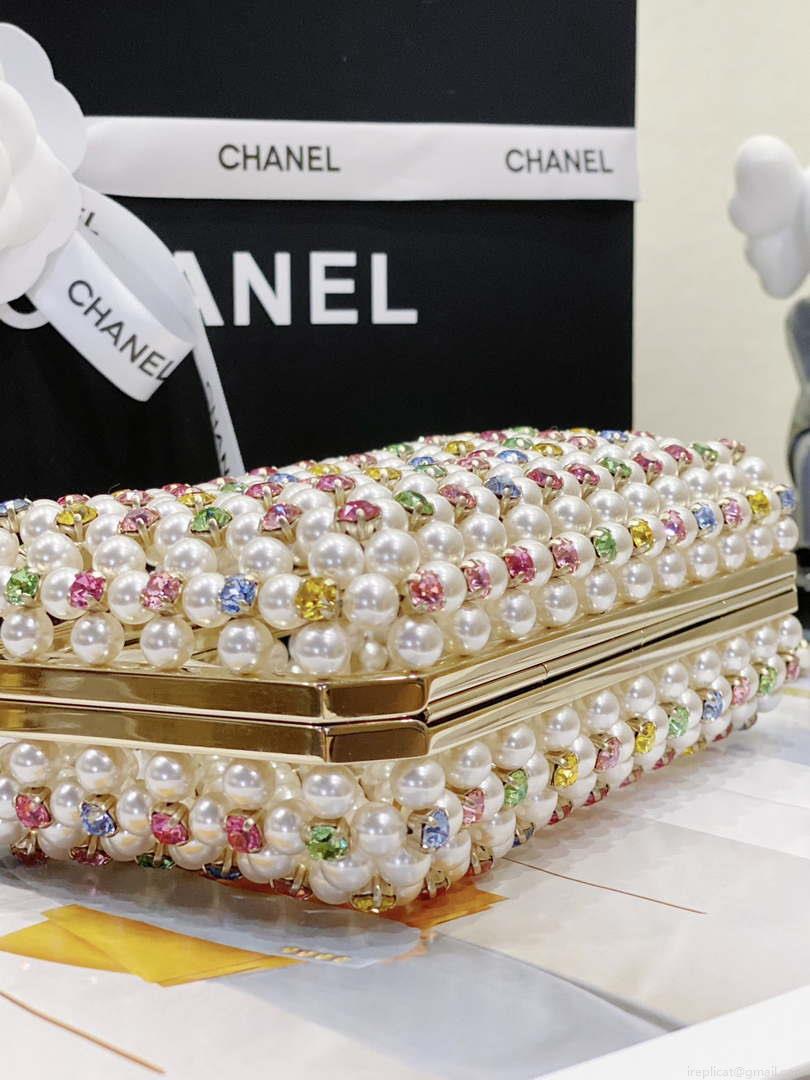 Chanel AS3771 EVENING Bag Glass Pearls & Gold-Tone Metal White & Multicolor
