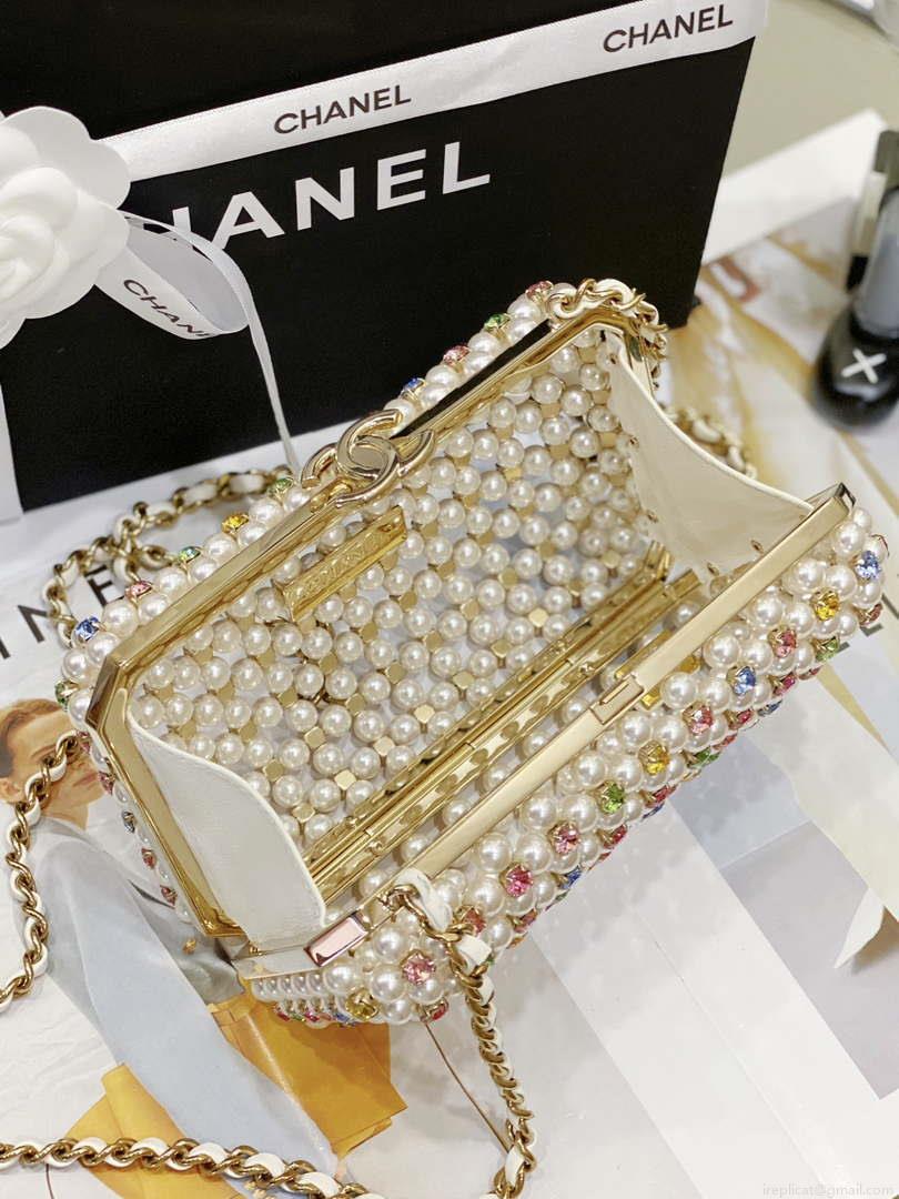 Chanel AS3771 EVENING Bag Glass Pearls & Gold-Tone Metal White & Multicolor
