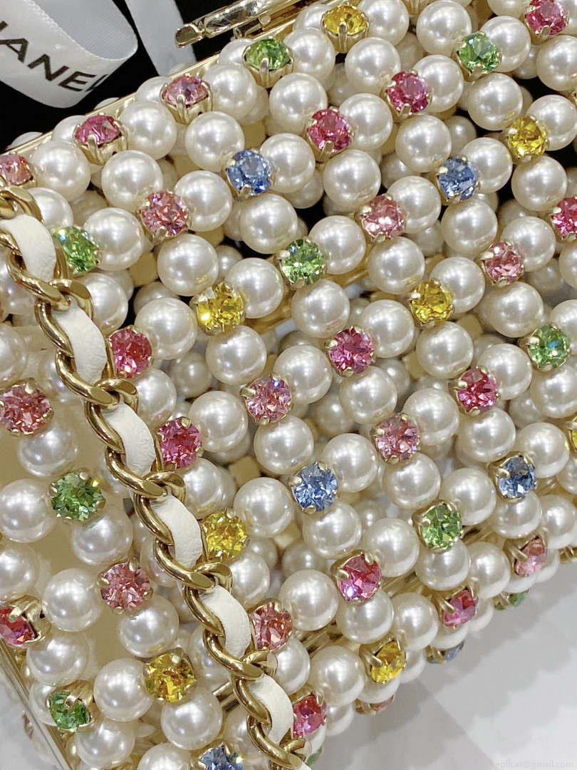 Chanel AS3771 EVENING Bag Glass Pearls & Gold-Tone Metal White & Multicolor