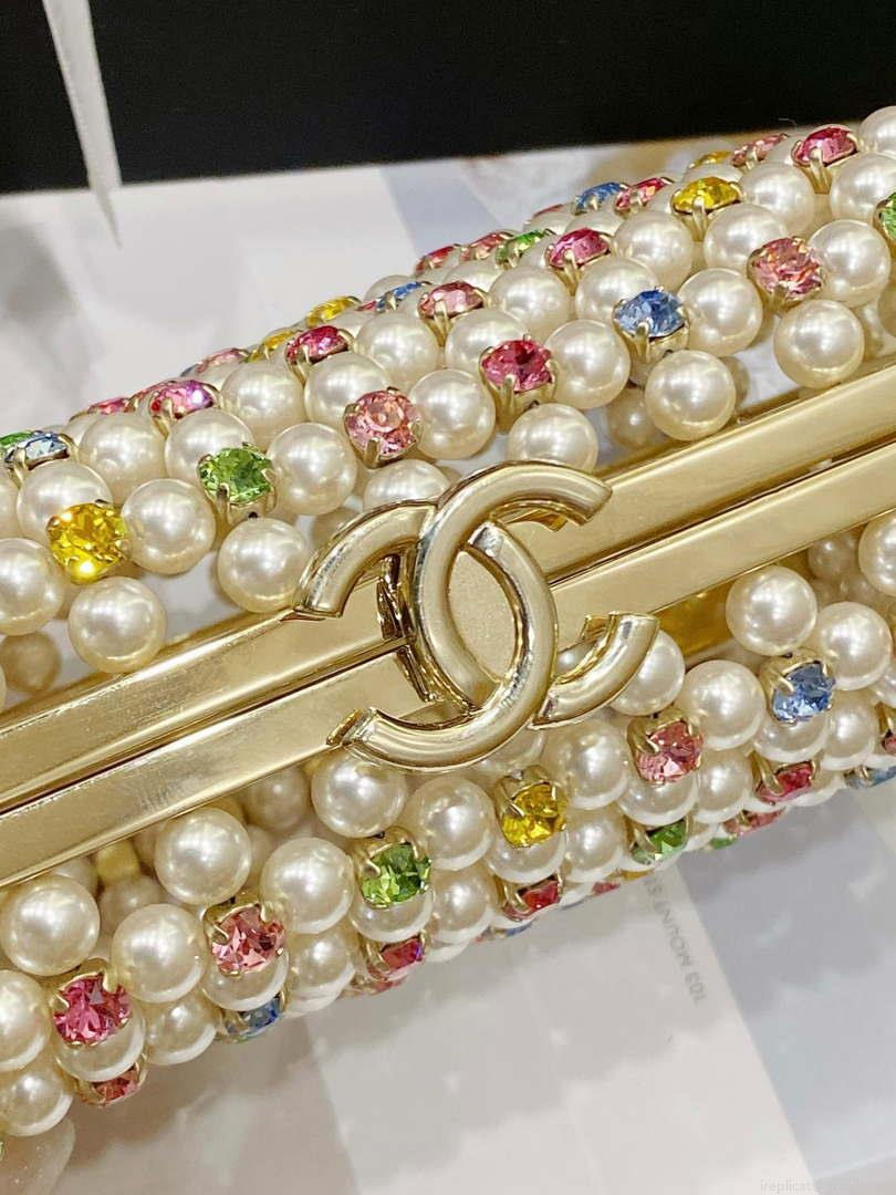 Chanel AS3771 EVENING Bag Glass Pearls & Gold-Tone Metal White & Multicolor